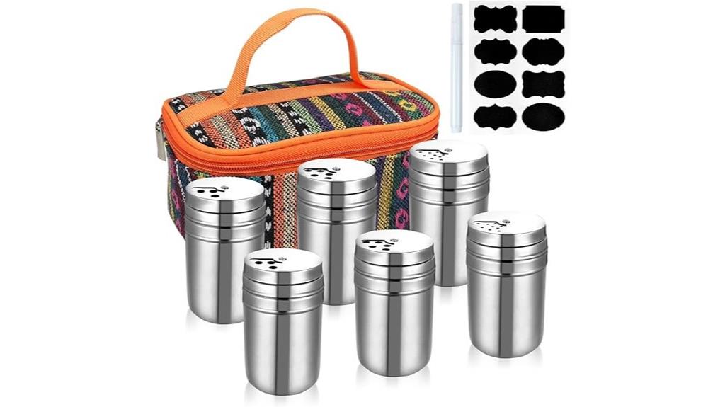 six piece stainless spice shakers
