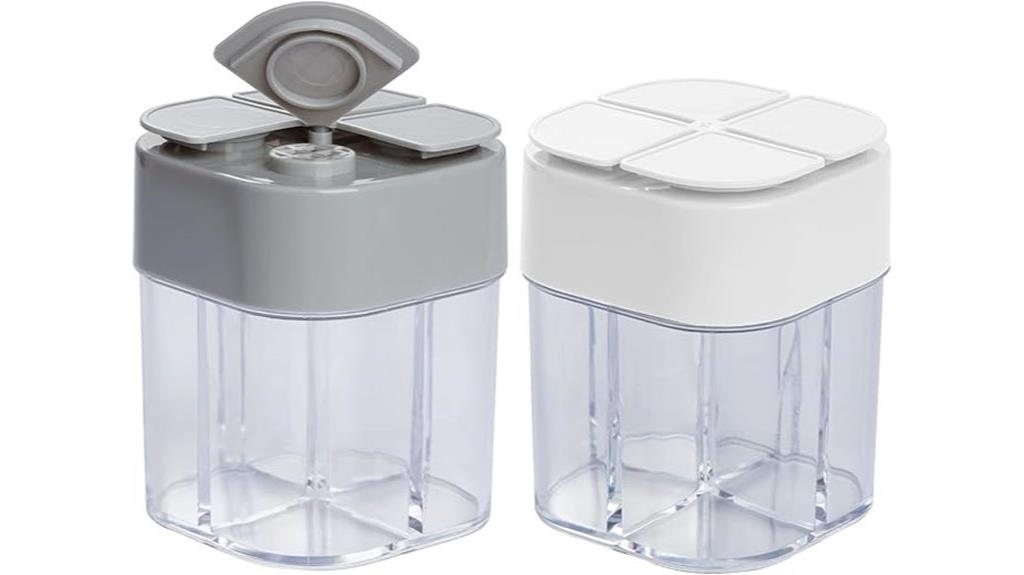 two sets of four in one spice containers