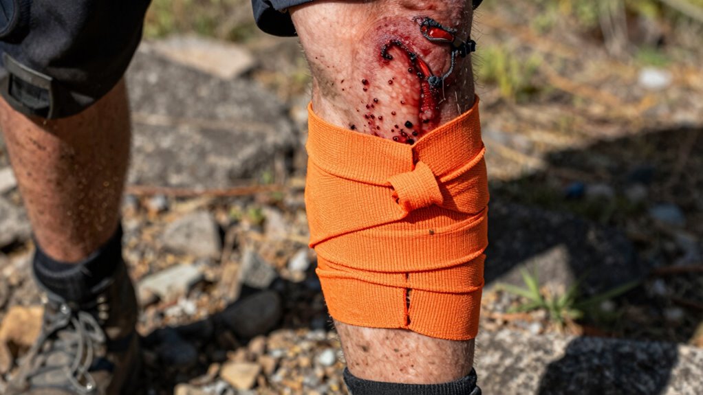 apply tourniquet above bleeding