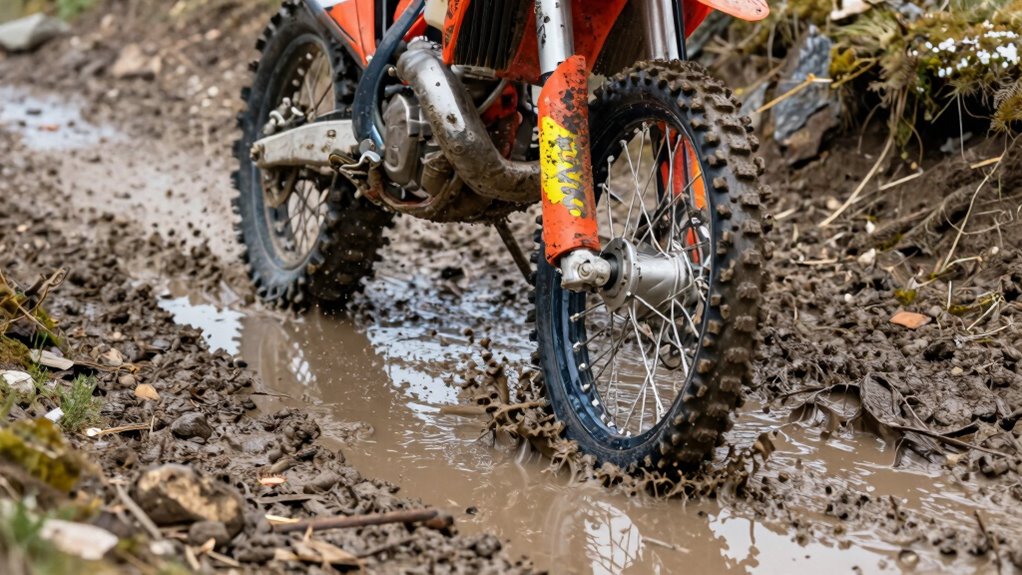 traction loss on wet trails