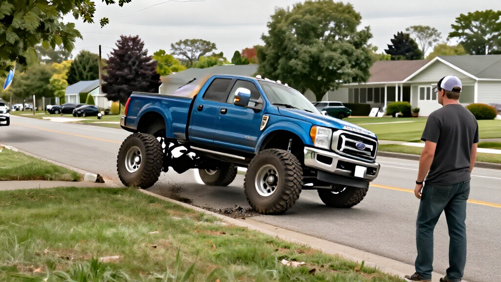 Watch This Goofy Ford Super Duty Bro Truck Roll Over In A Normal Turn